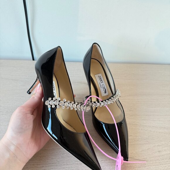 Jimmy Choo Bing 65 Pumps Black Patent Leather Crystal Embellished Pointed Toe 36 - Picture 4 of 13